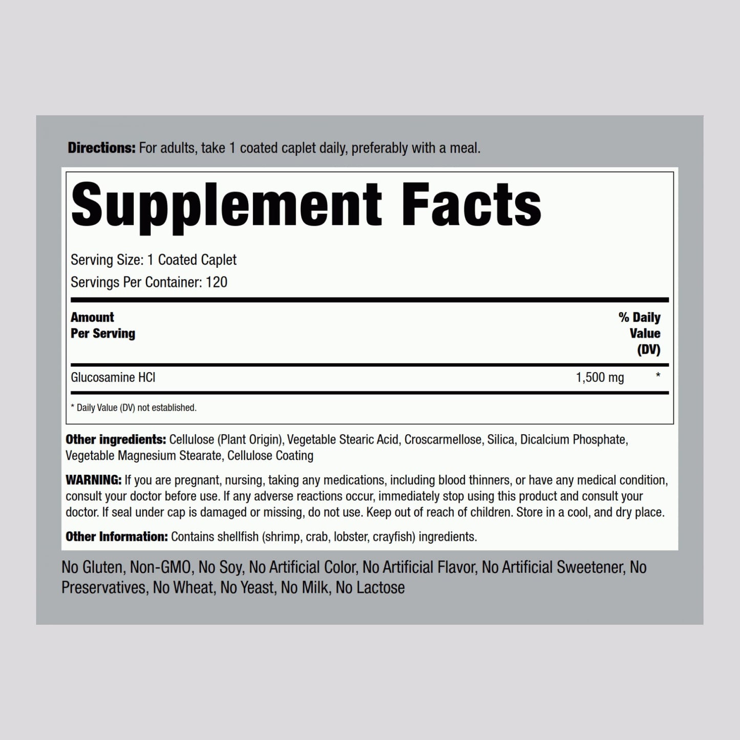 Piping Rock Glucosamine HCL 1500mg Caplets, 120 Count