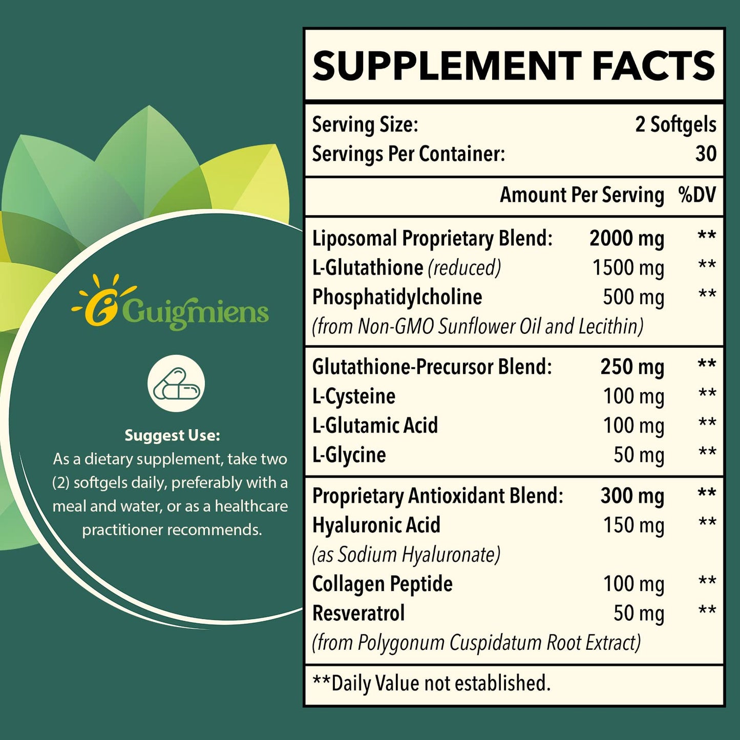 Guigmiens Liposomal Glutathione 2000 MG Softgels, 120 Count