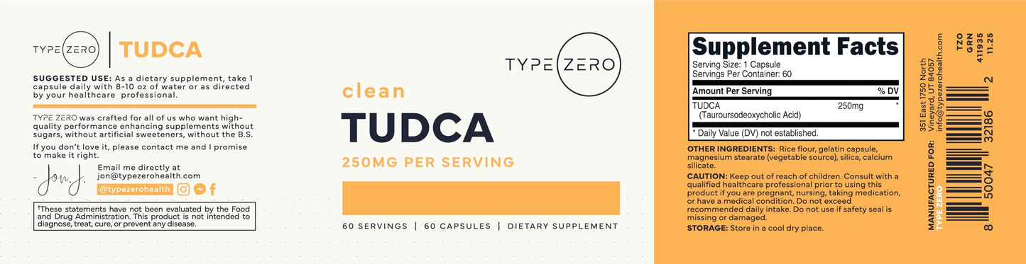 Type Zero Clean TUDCA 250mg Capsules, 60 Count