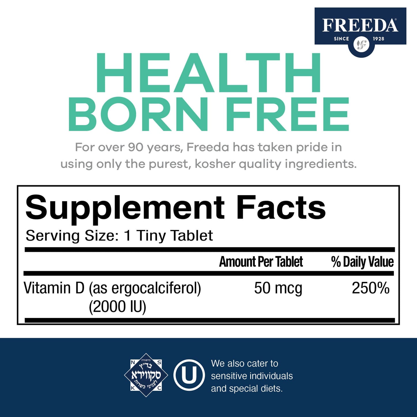 FREEDA Vitamin D2 2000 IU Tablet, 100 Count