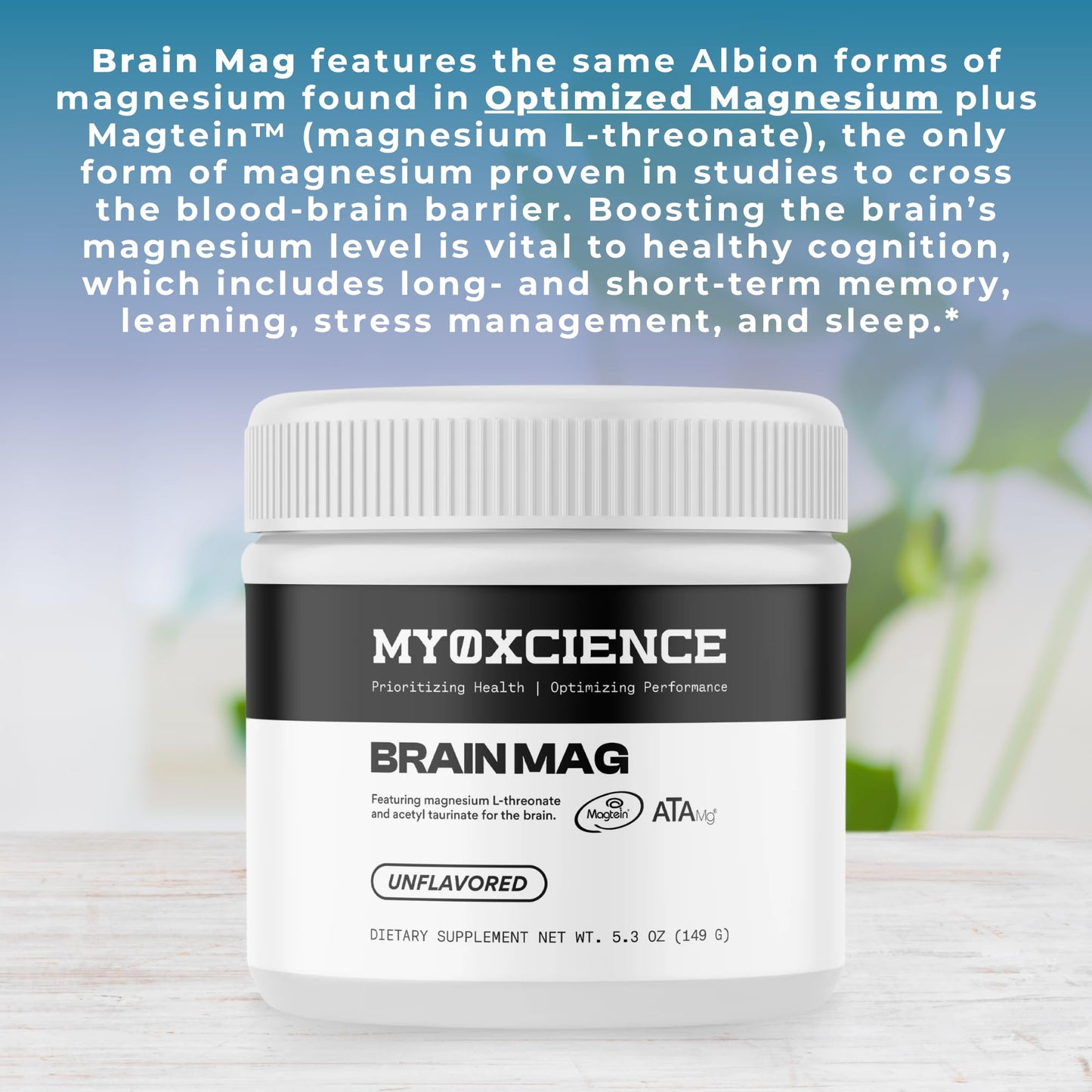 MYOXCIENCE Brain Mag Magnesium L-Threonate Magtein & Magnesium Glycinate Powder, 3.6 oz