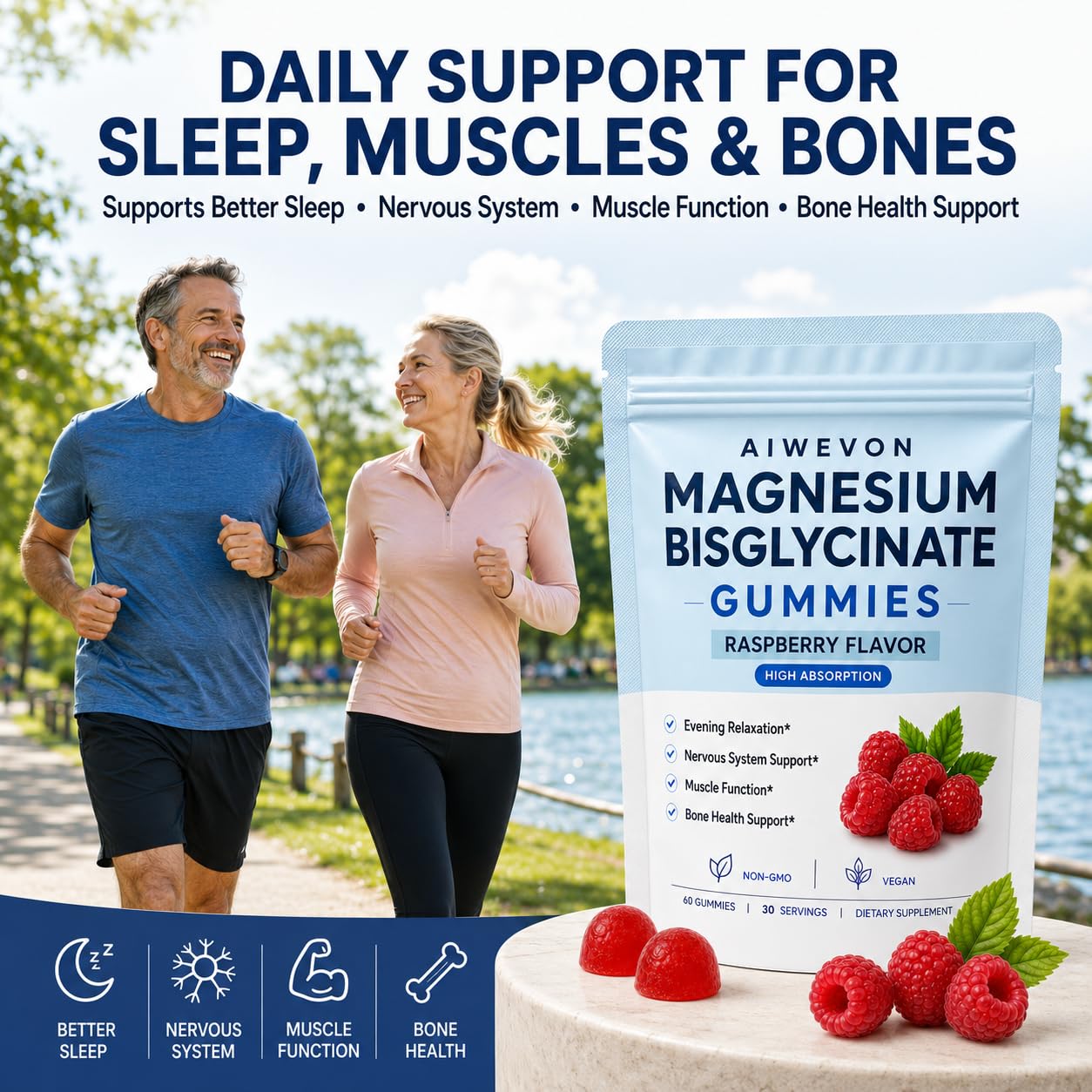 Aiwevon Magnesium Bisglycinate Gummies 400mg, 60 Gummies