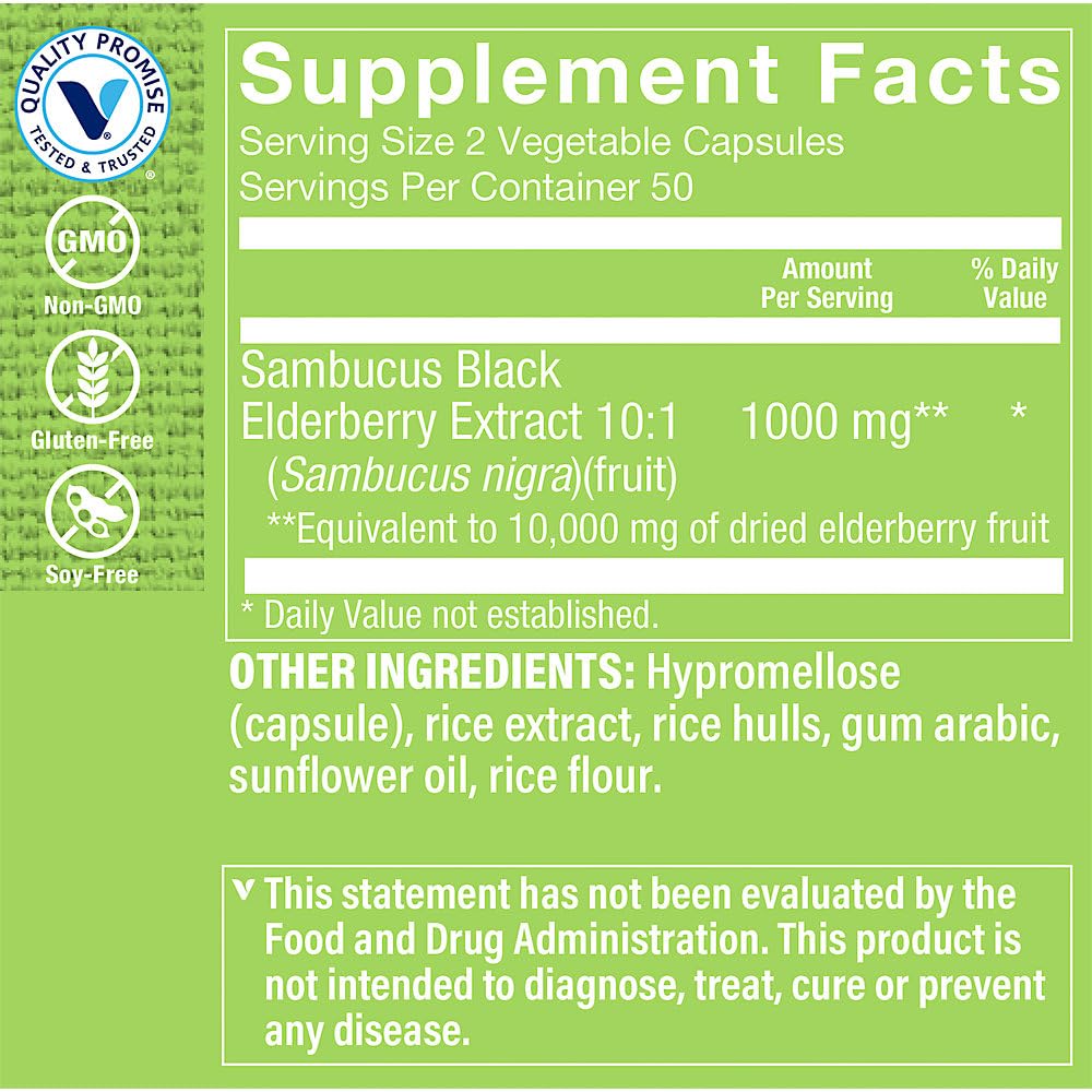 The Vitamin Shoppe Sambucus Black Elderberry Extract Vegetarian Capsules 100
