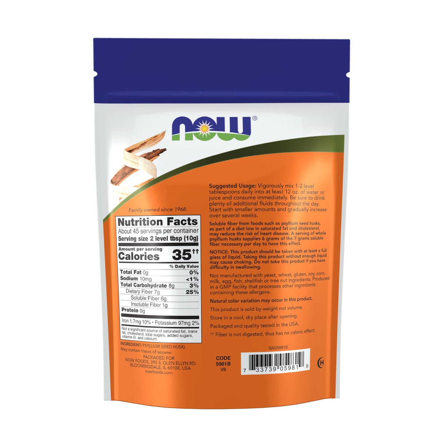 NOW Foods Whole Psyllium Husks Powder, 16-Ounce