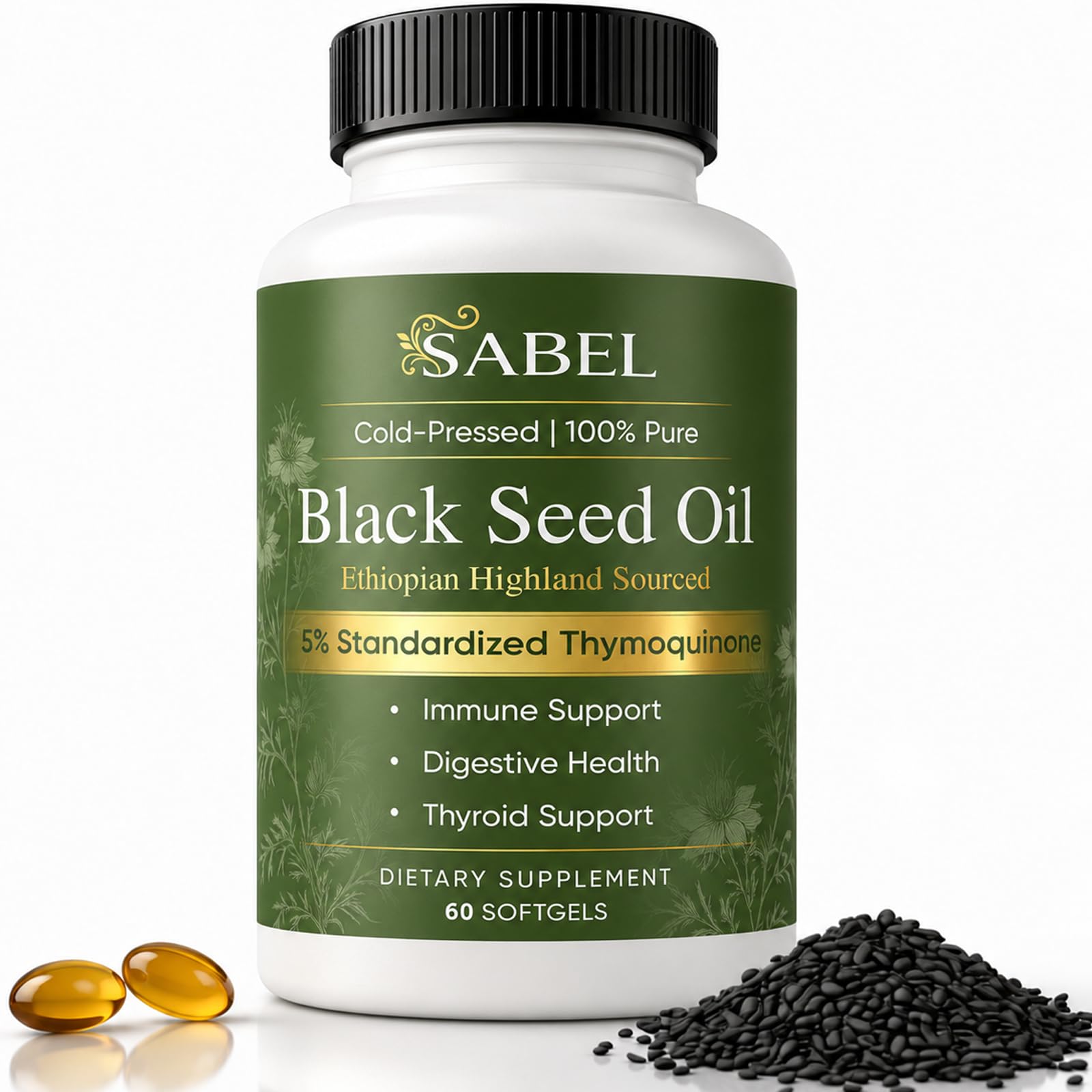 UXZQEN Sabel Ethiopian Black Seed Oil Softgels, 60 Count