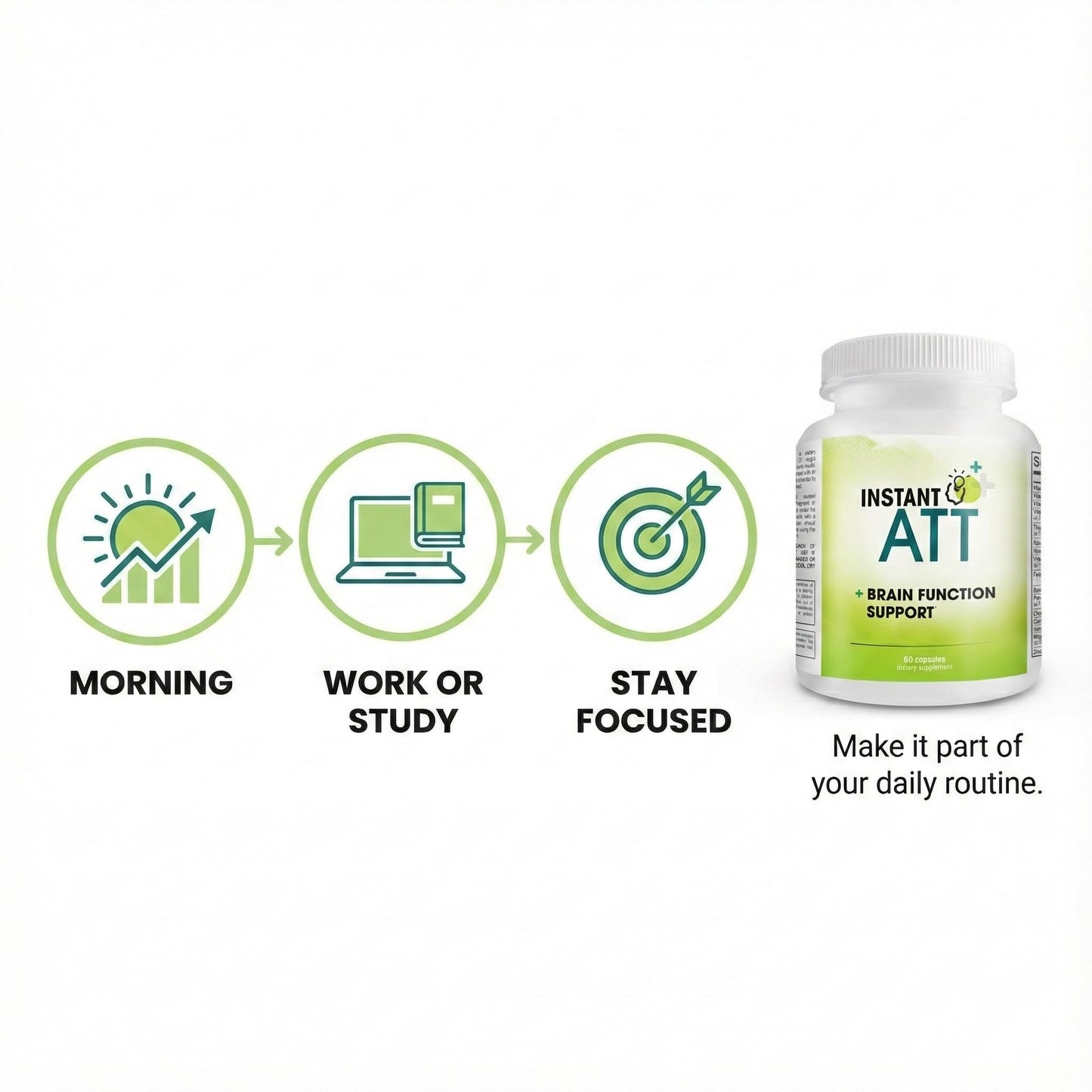 Instant Brands InstantATT - 7-in-1 Caffeine Free Nootropic All-Natural Brain, Focus, Memory Supplement Capsules 60 Count