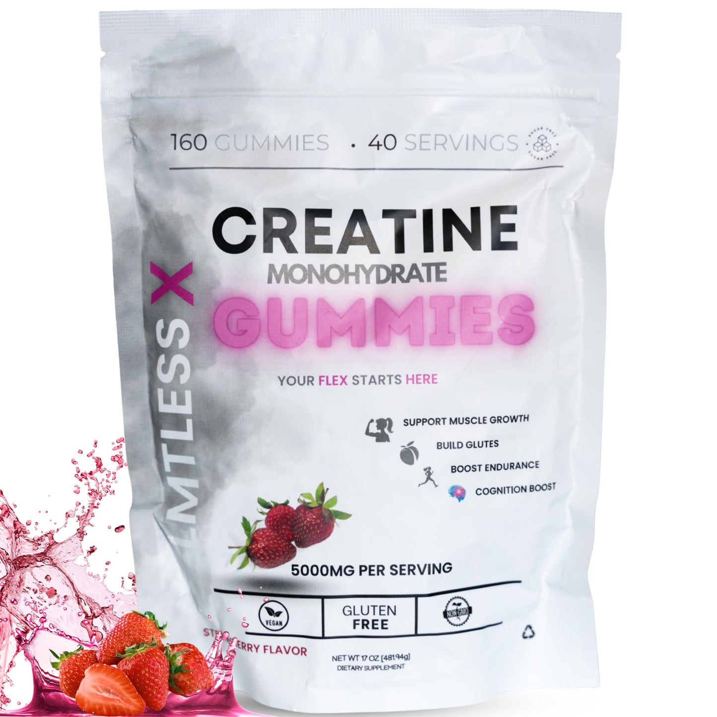 LMTLESS X Creatine For Women Sugar Free Creatine Monohydrate Gummies 160 Count