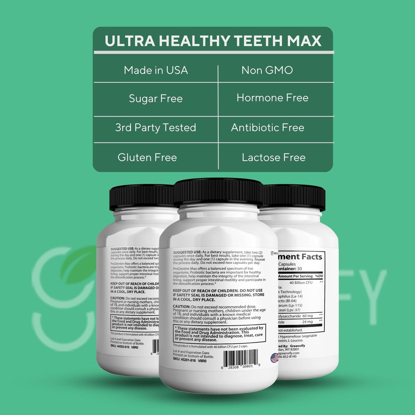 GREENVIFY Ultra Healthy Teeth Max Probiotic Supplement 120 Capsules