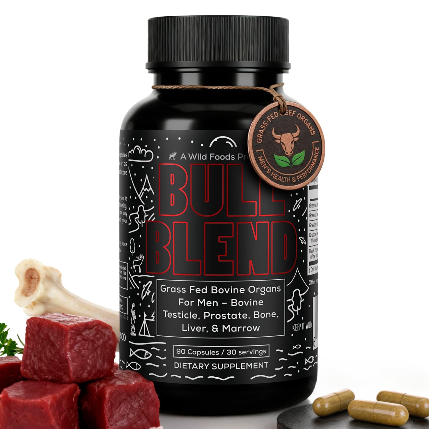 Wild Foods Wild Grass Fed Beef Organ Supplement for Men Prostate Health Capsules 90