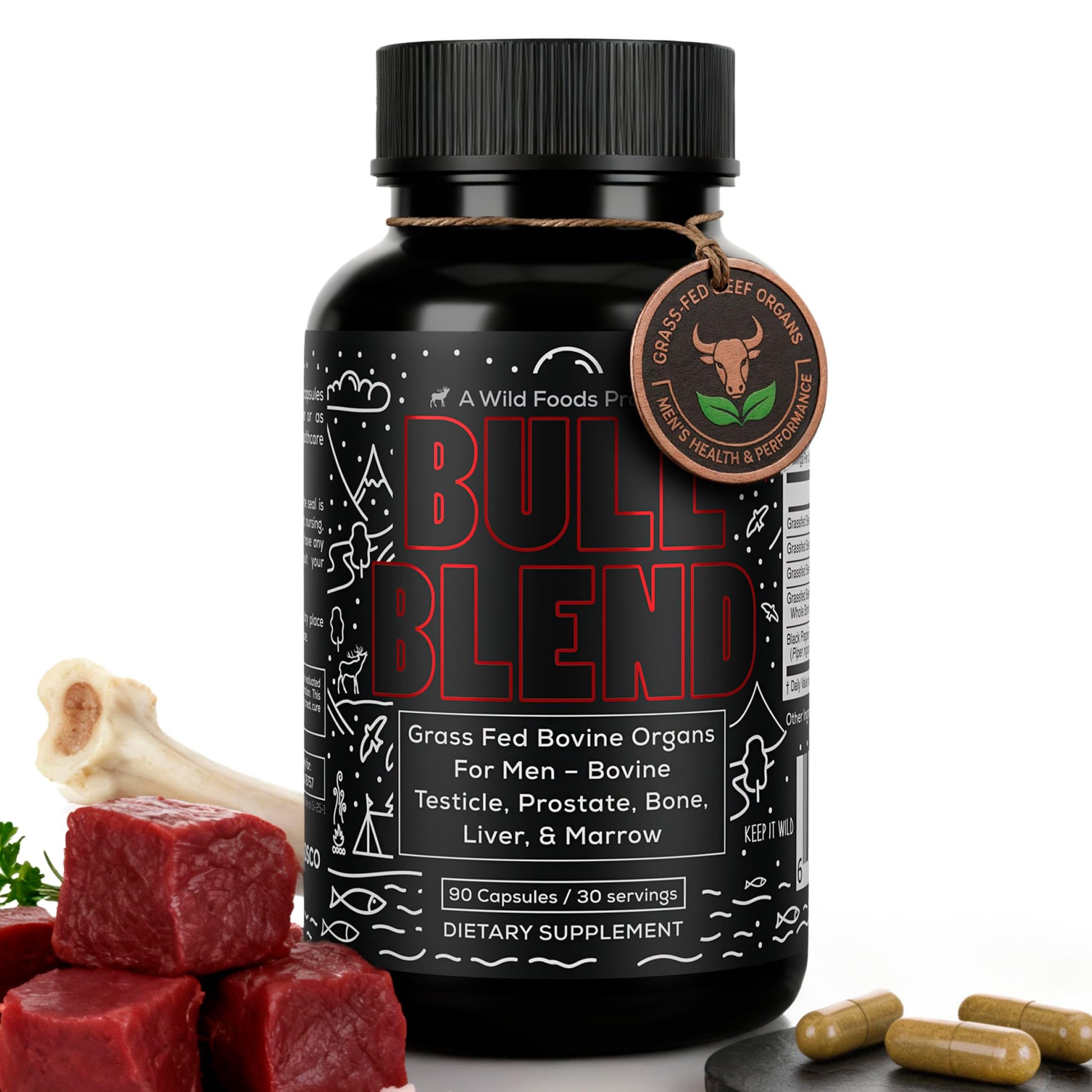Wild Foods Wild Grass Fed Beef Organ Supplement for Men Prostate Health Capsules 90
