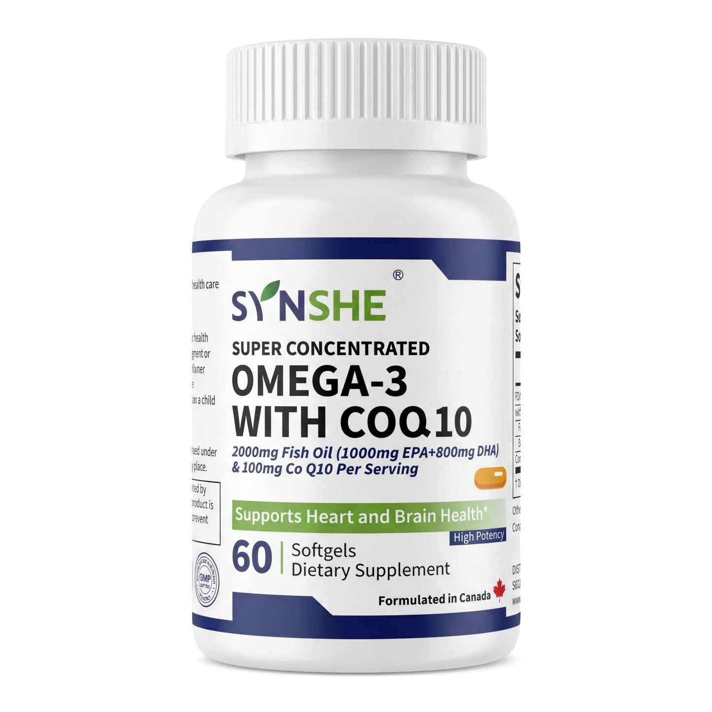 SYNSHE Omega 3 Fish Oil with CoQ10 Softgel, 60 Count