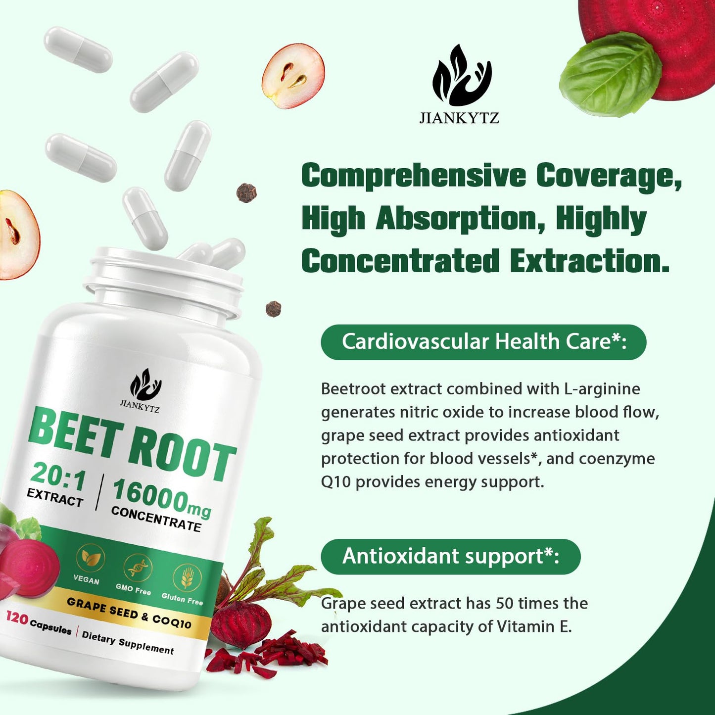 JIANKYTZ Beet Root Capsules, 120 Capsules