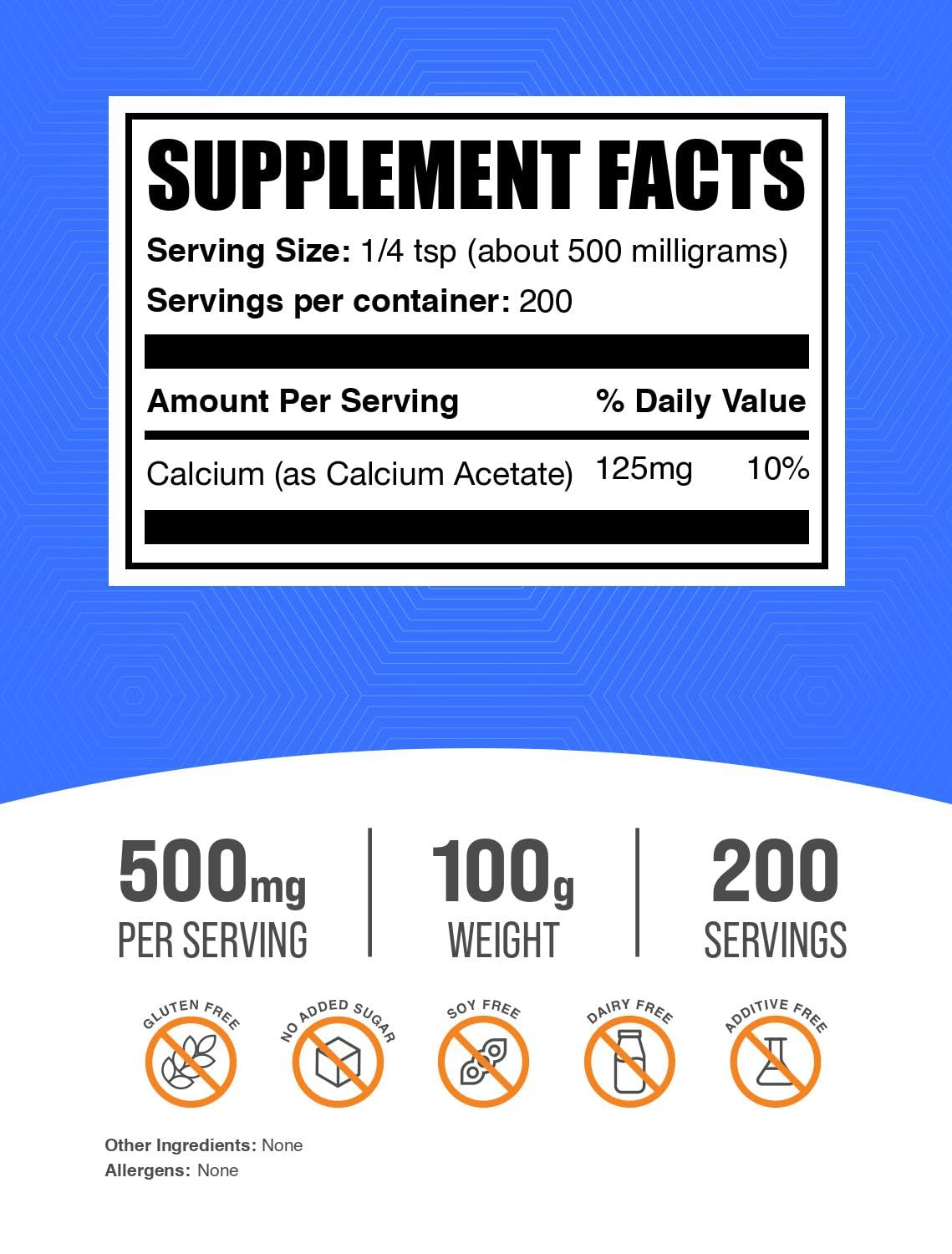 BulkSupplements Calcium Acetate Powder 3.5 oz