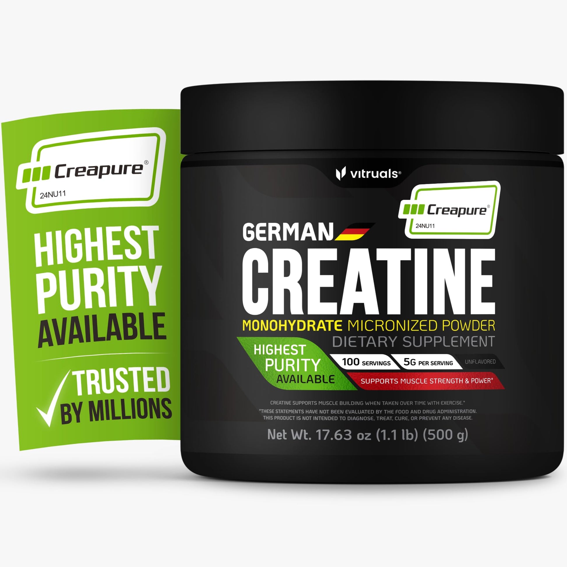 VITRUALS Creapure Creatine Monohydrate Powder, 100 Servings (1.1 lb)