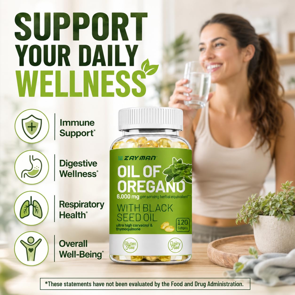 ZAYMAN Oil of Oregano Softgels 6000mg with Black Seed Oil 200mg, Non-GMO Plant-Based Carvacrol & Thymoquinone, 120 Softgels
