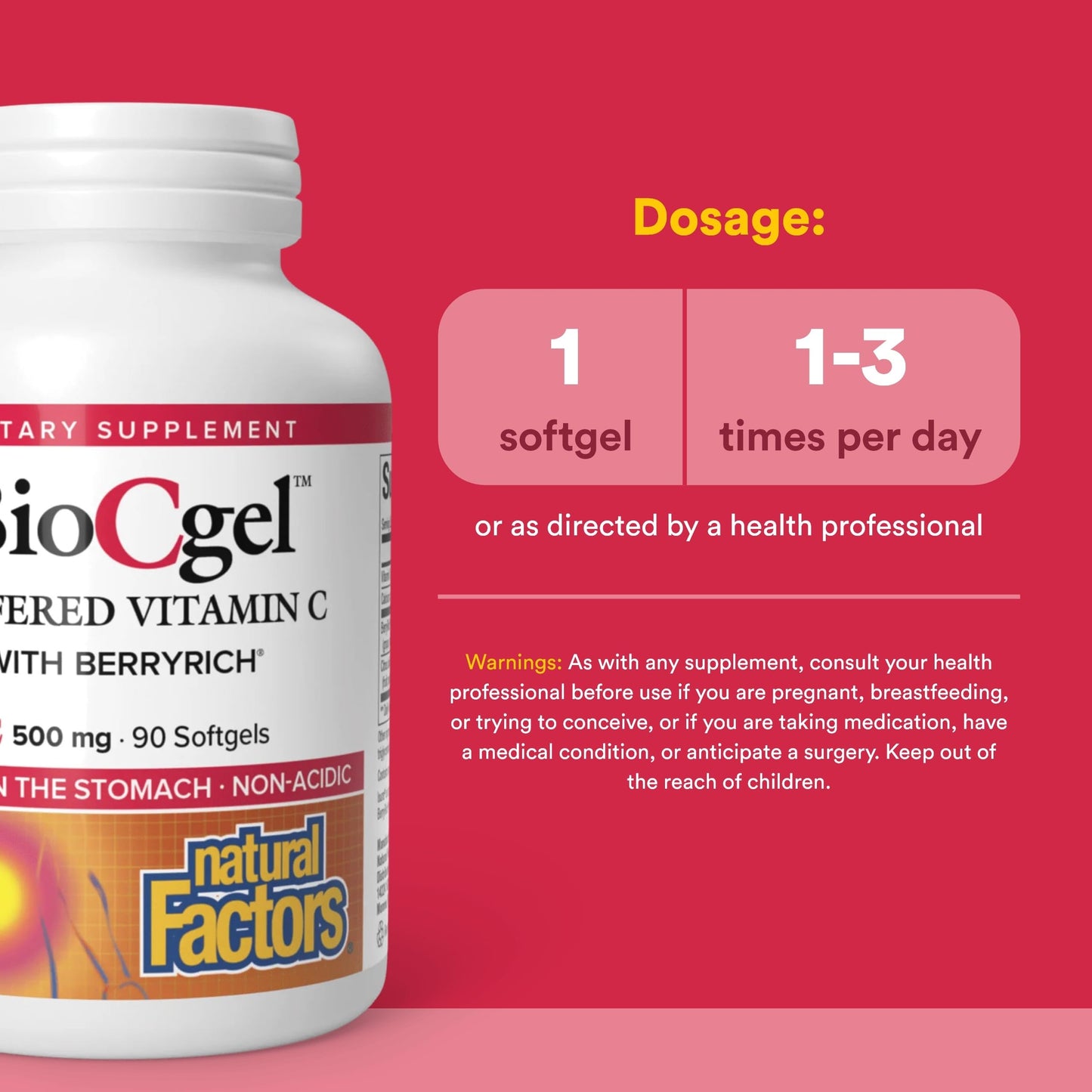 Natural Factors BioCgel Buffered Vitamin C with BerryRich Gentle on the Stomach Softgels, 90