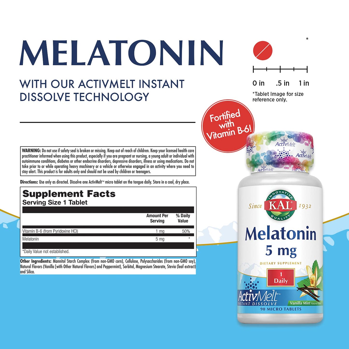 KAL Melatonin 5mg Sleep Aid Tablet, 90 Count