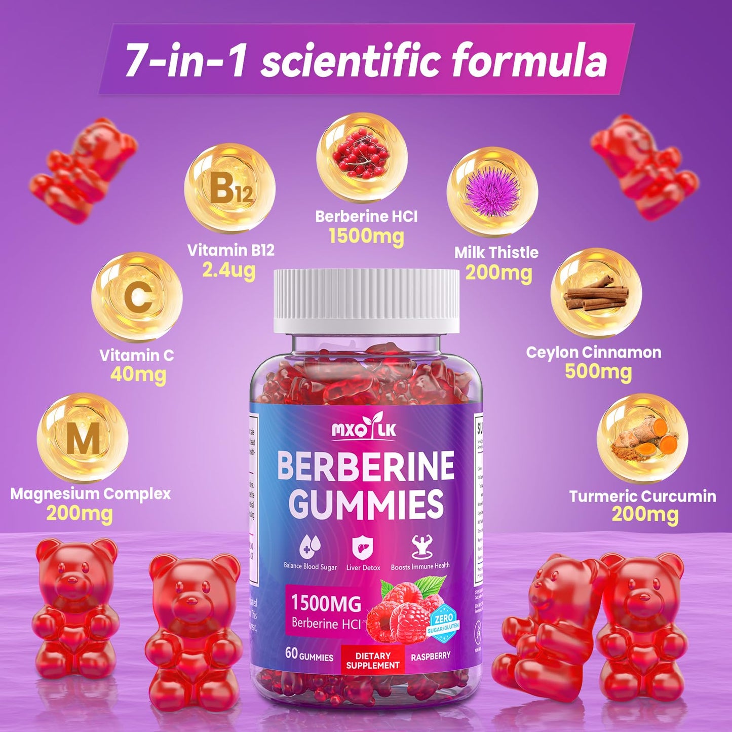 Mxq Lk Berberine Gummies 60 Gummies