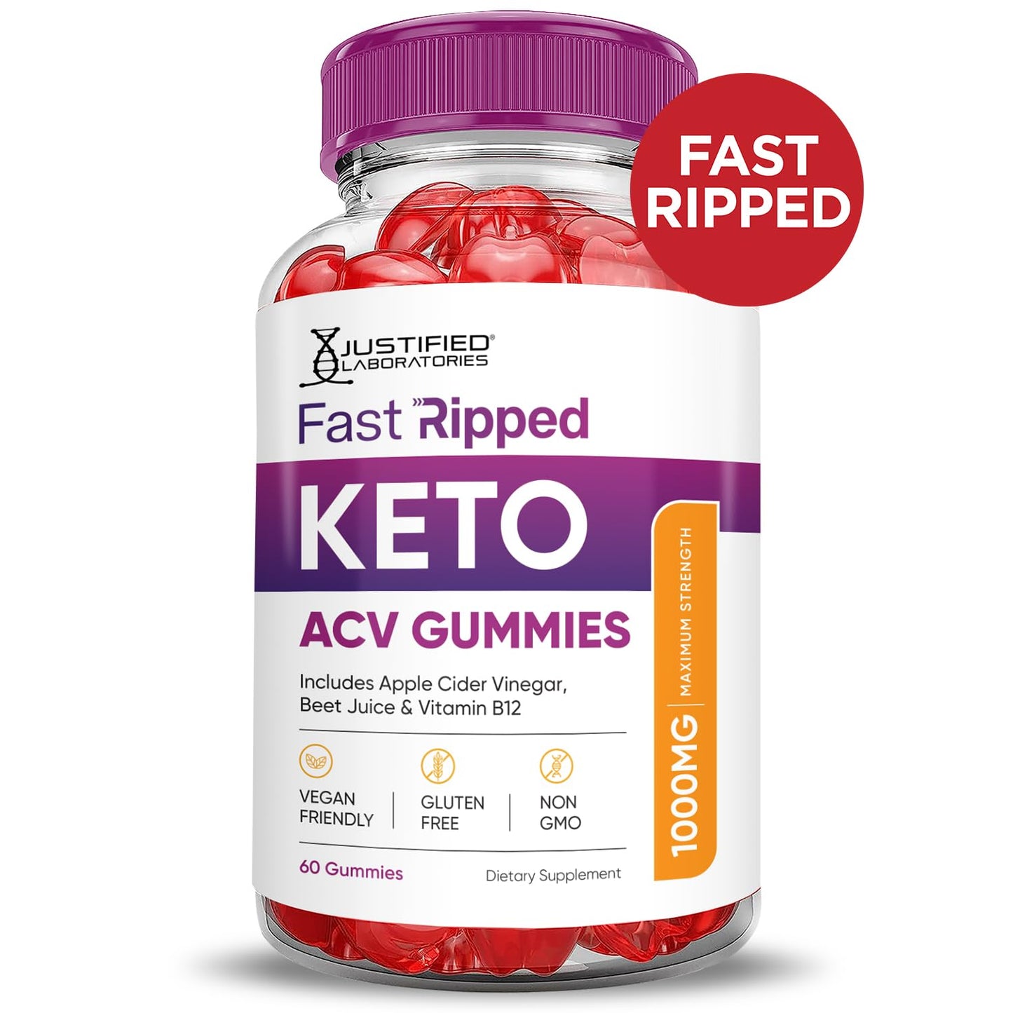Justified Laboratories Fast Ripped Keto ACV Gummies (1000 mg), 180 Gummies