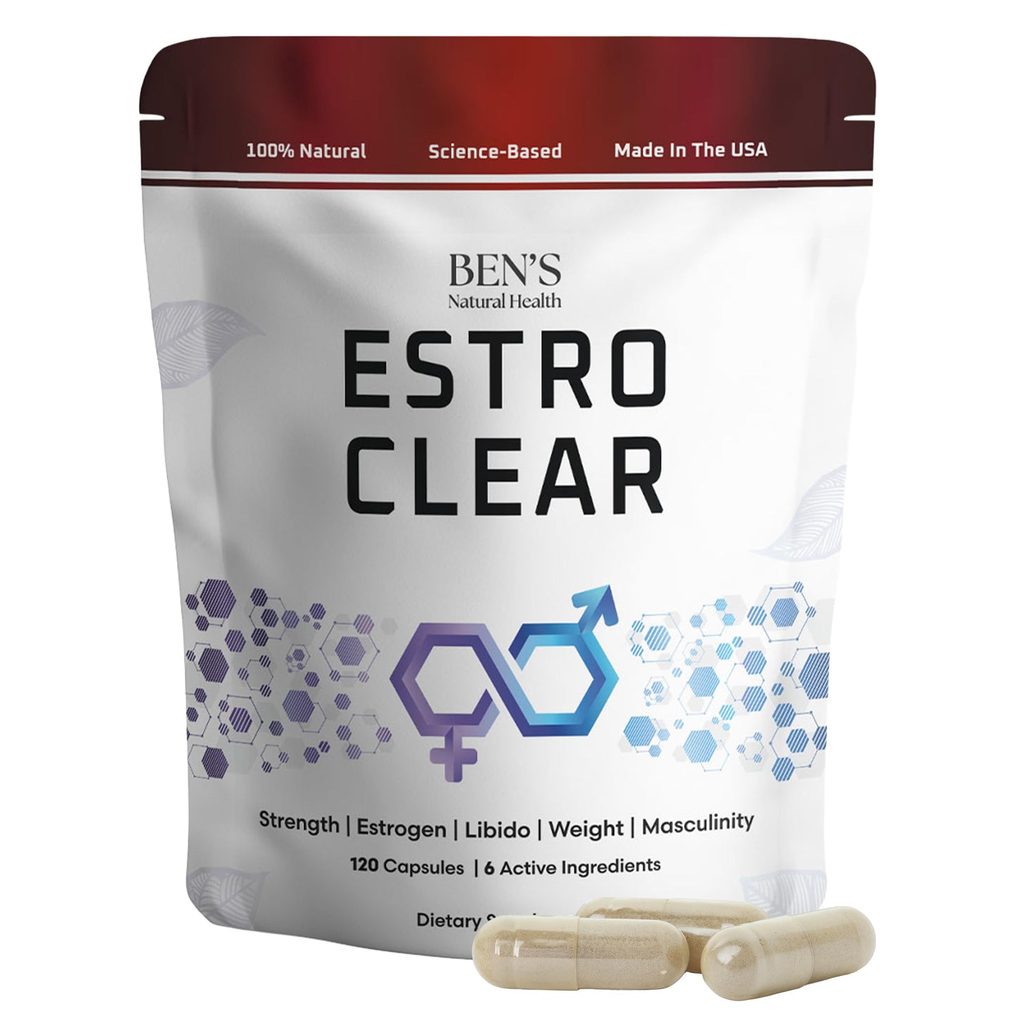 Ben's Natural Health Estro Clear Natural Estrogen Blocker Supplement with DIM, Tiger Nut, Astragalus, Calcium, D Glucarate, 120 Capsules