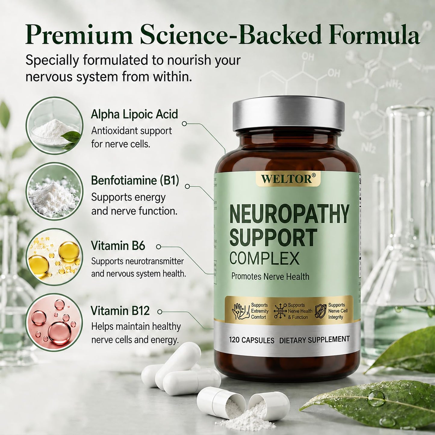 WELTOR Nerve Savior for Neuropathy Support Feet and Hands Capsules 120