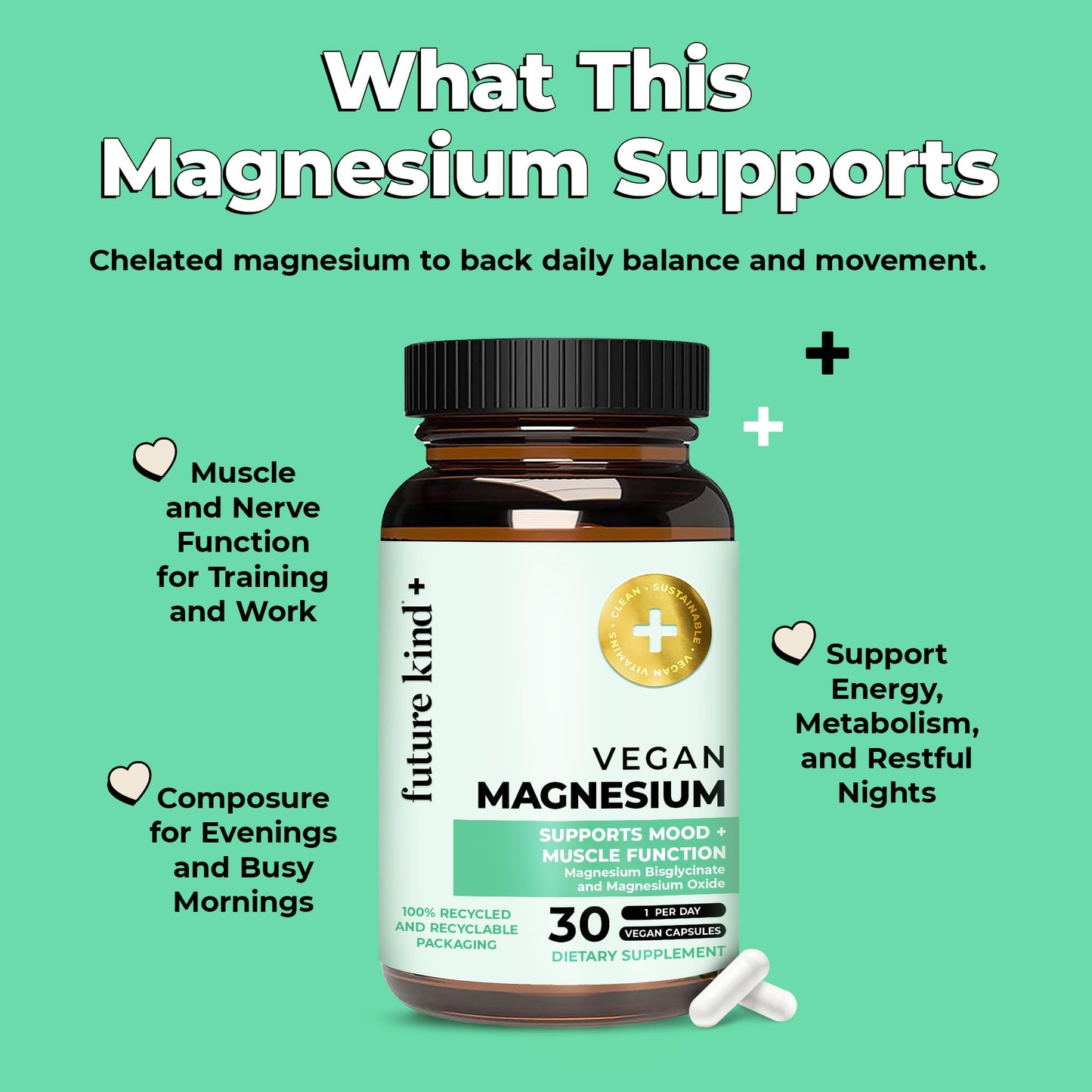 Future Kind Magnesium Glycinate 200mg Capsules, 30 Count