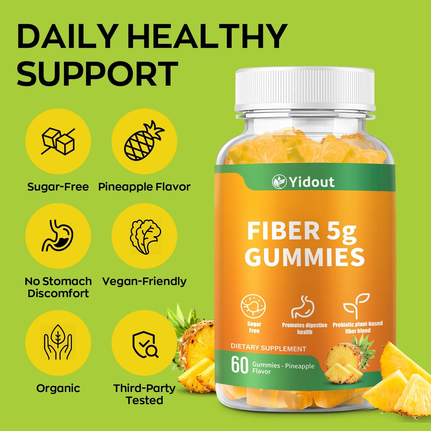Yidout Adult Fiber Probiotic Gummies, 60 Count