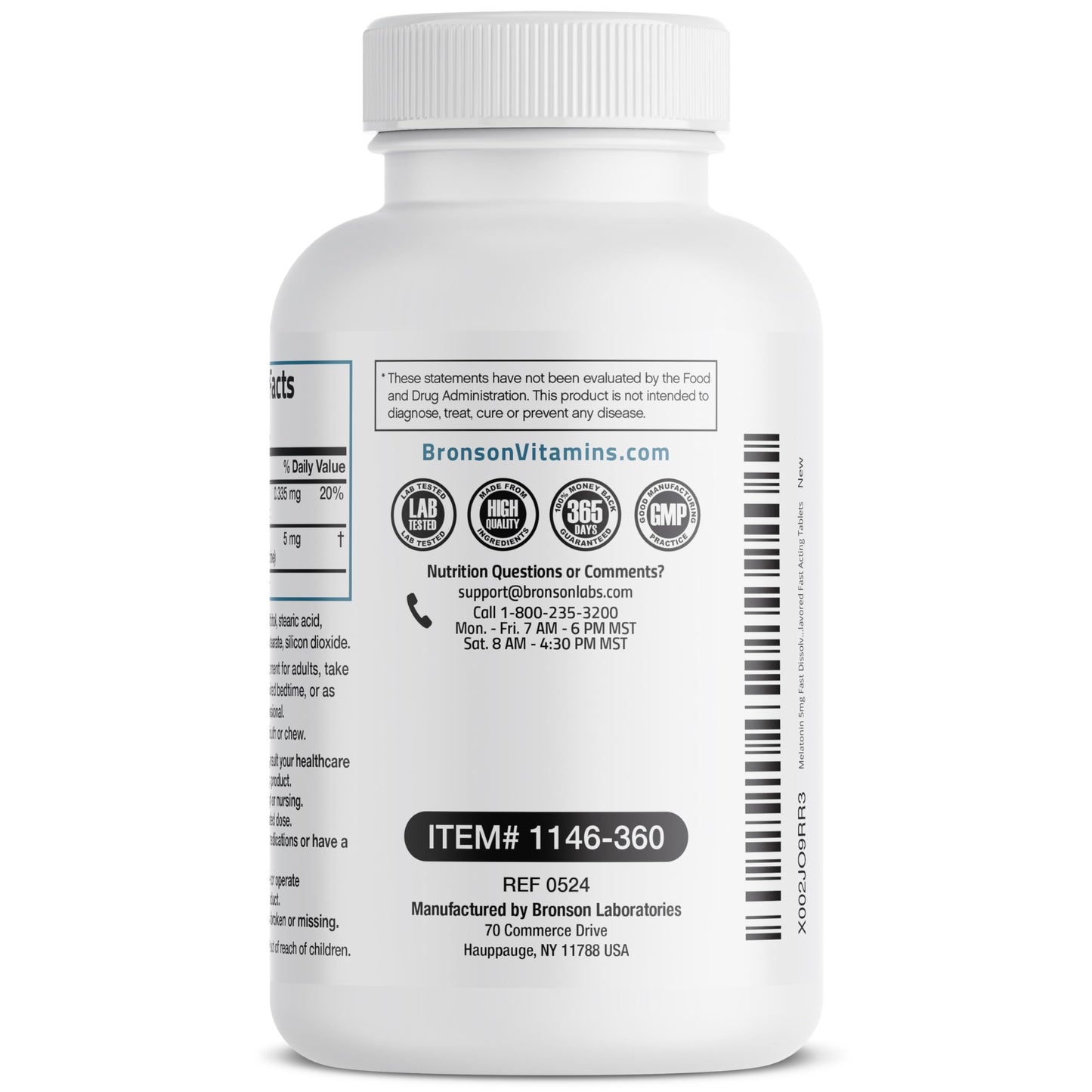 Bronson Melatonin 5mg Fast Dissolve Peppermint Lozenges with Vitamin B6, 360 Count