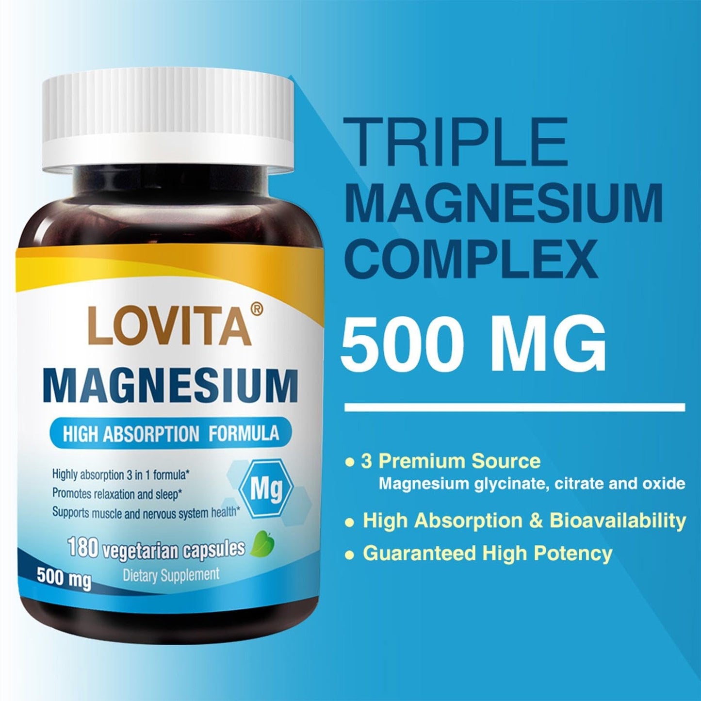 LOVITA Triple Magnesium Complex 500mg Capsules 180 Count