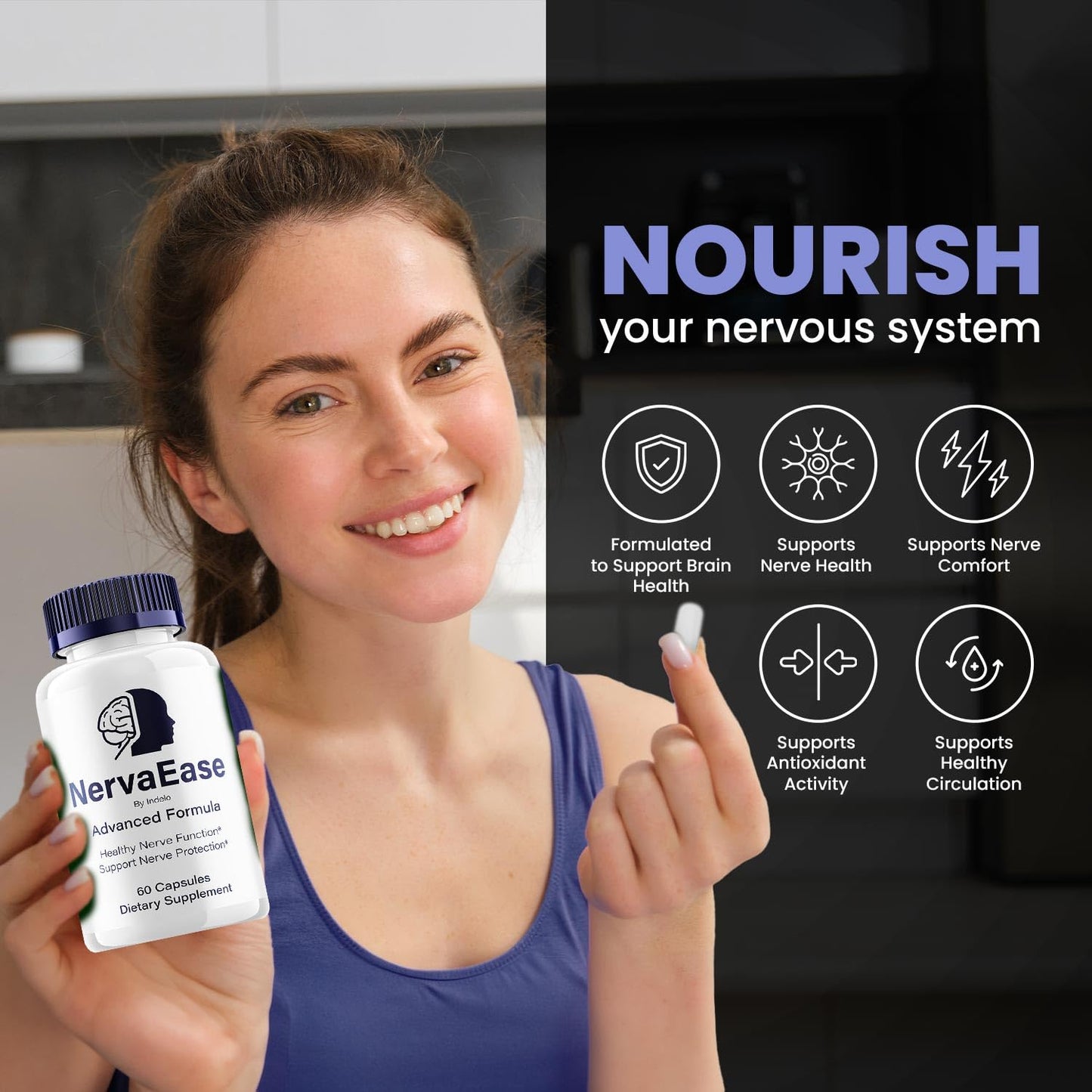 Indelo NervaEase Advanced Formula Natural Blend Supplement for Daily Health Support, 60 Capsules