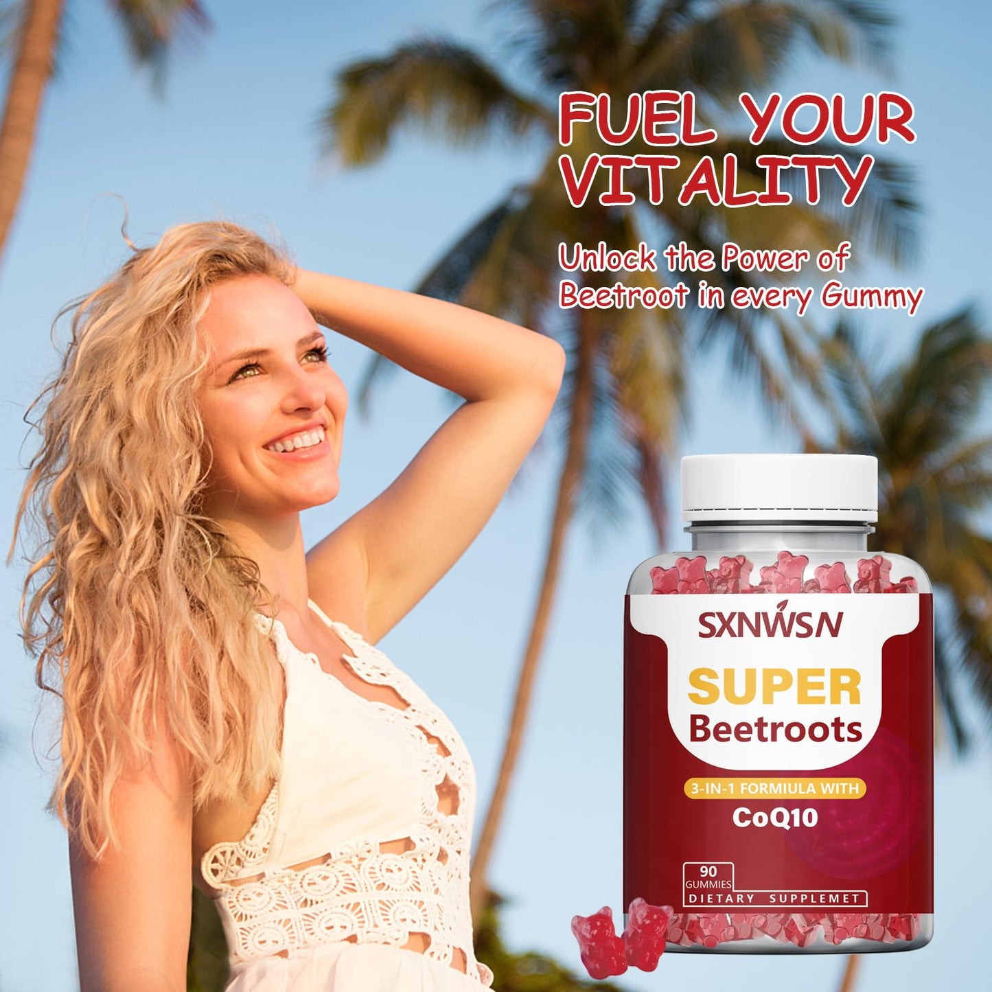 SXNWSN Super Beetroots Gummies with CoQ10 & Grape Seed Extract, 90 Count