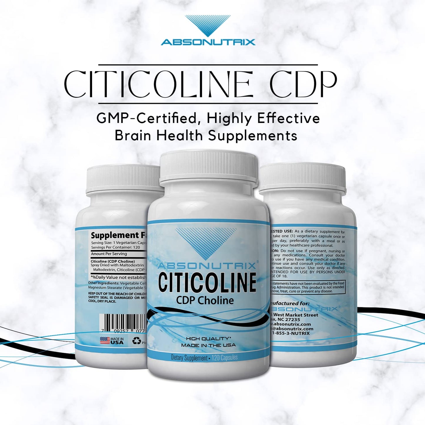 Absonutrix Citicoline CDP Choline 530mg Capsules, 1 Count