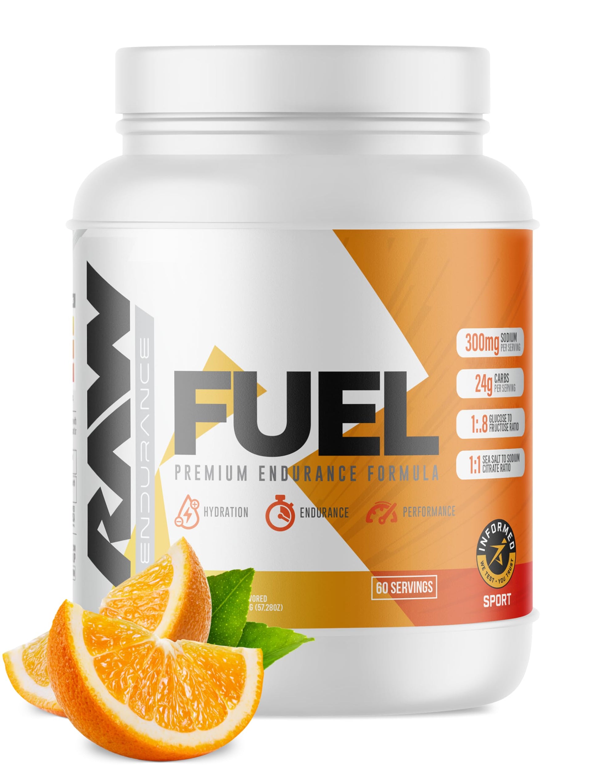 RAW Fuel Premium Endurance Supplement Powder, Orange, 57.28 oz