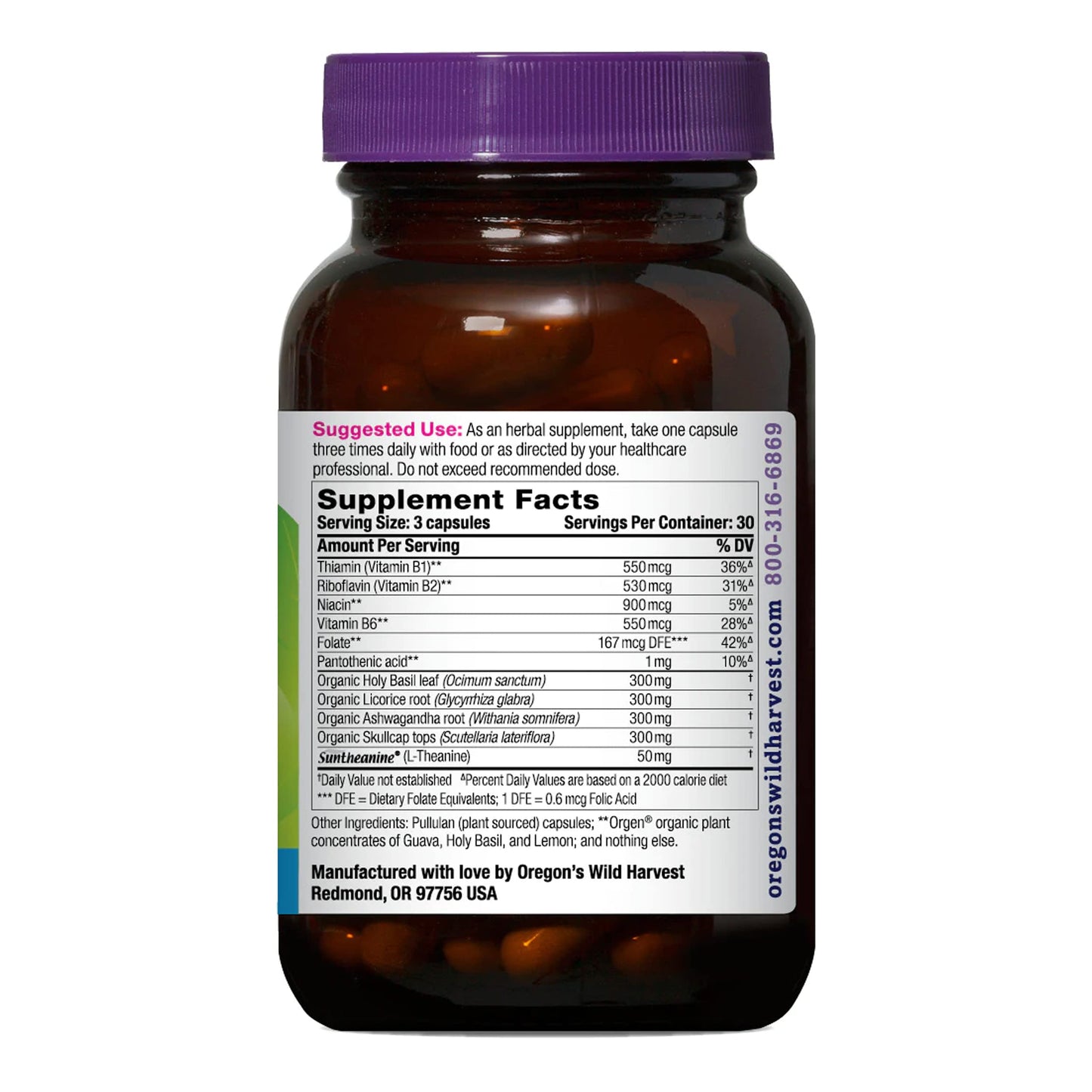 Oregon's Wild Harvest Stress Guard L-Theanine Supplement for Stress Relief Capsules, 90 Count