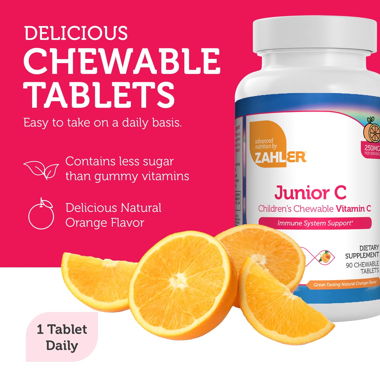 Zahler Junior C Advanced Chewable Vitamin C for Kids 90 Count Tablets