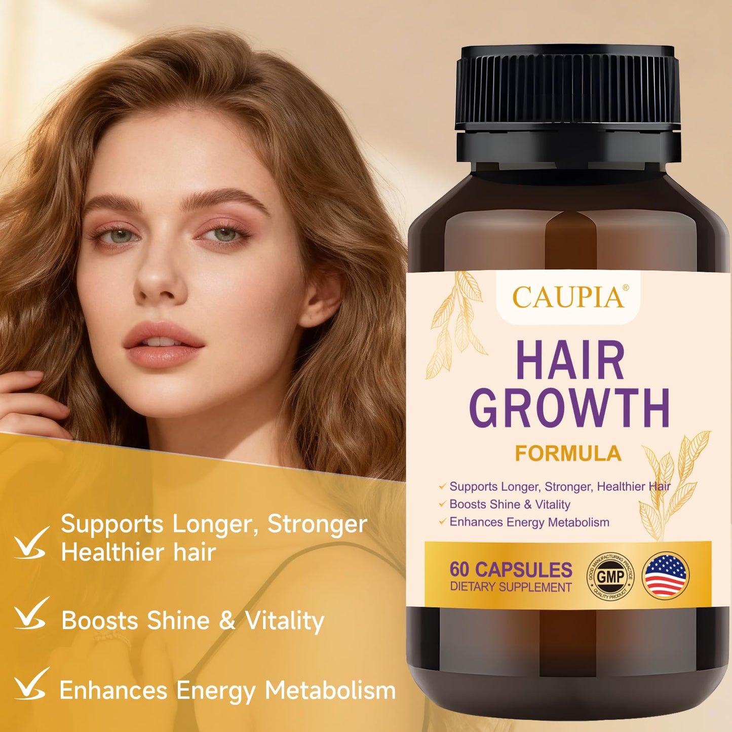 CAUPIA Hair Energy Supplement Capsules for Hair Growth and Scalp Support, 60 Capsules