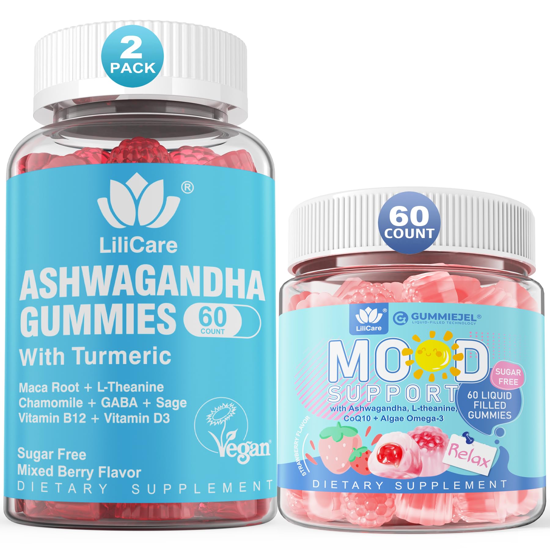 LILICARE Ashwagandha Gummies + Calm Gummies, 180 Count