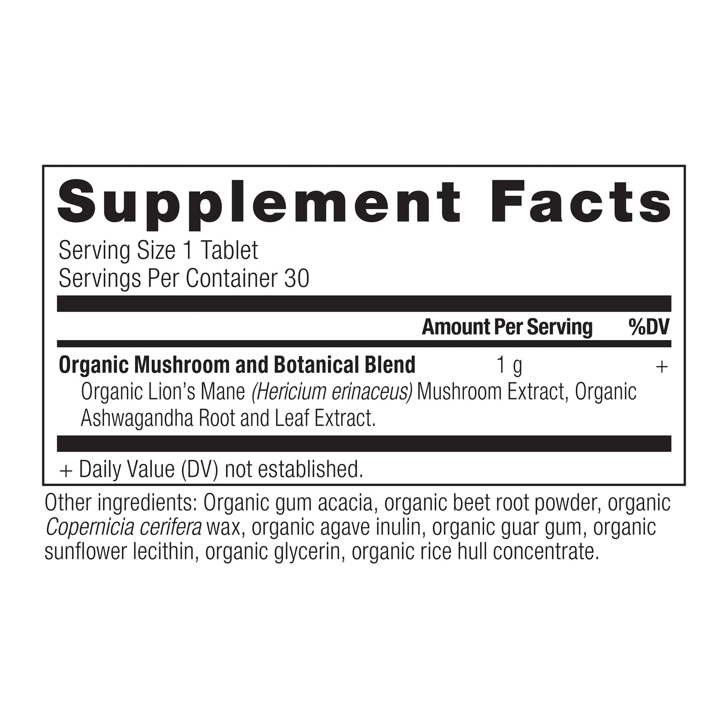 Ancient Nutrition Organic Lion's Mane Mushroom Supplement with Ashwagandha Tablets, 30 Tablets