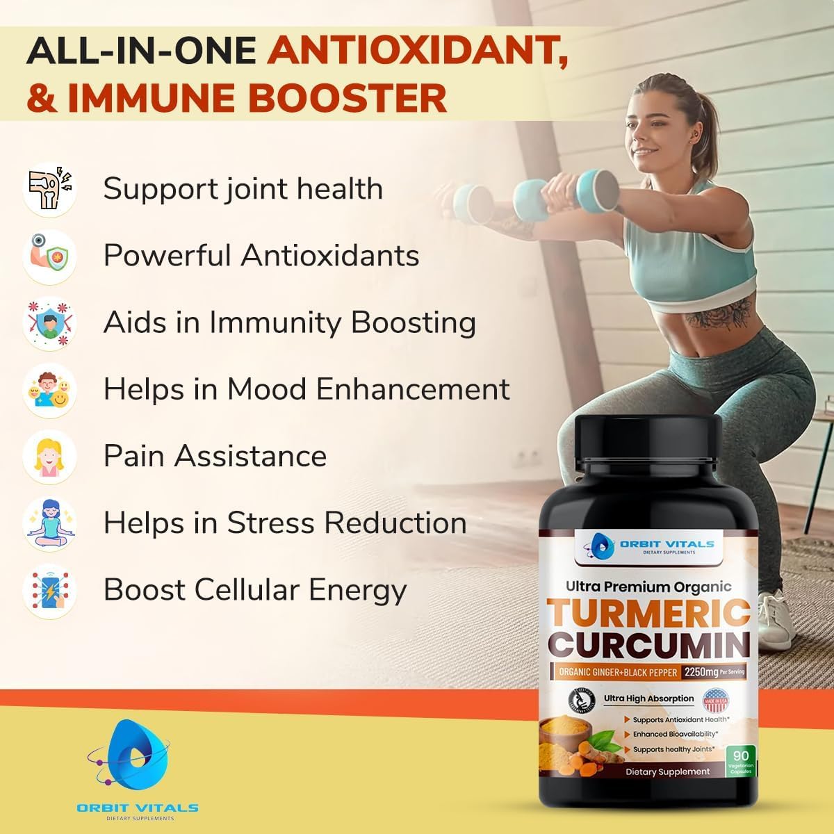 Orbit Vitals Turmeric Curcumin with Black Pepper & Ginger Capsules 90 Count