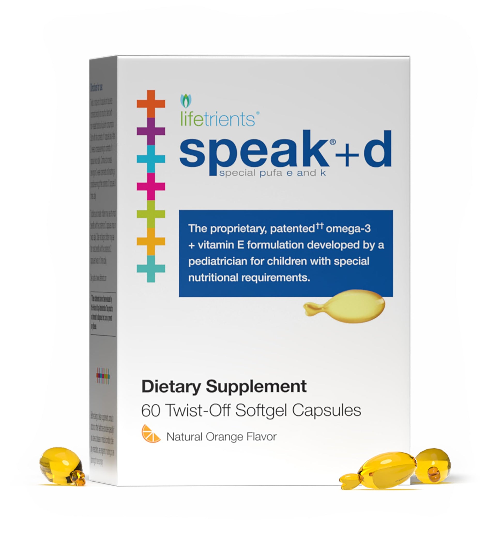 Lifetrients Speak+D Twist-Off Softgels — Kids Omega-3 with Vitamin D3, Vitamins E & K, 60 Softgels