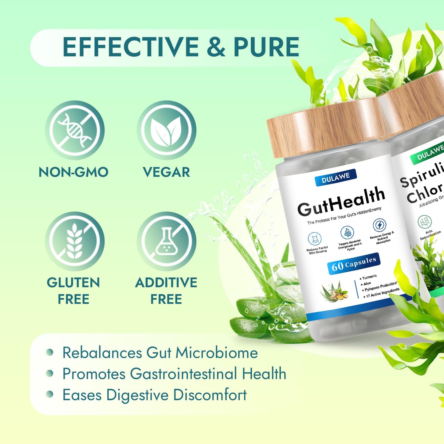 TakTuqa Dulave Gut Health & Spirulina Chlorella Bundle – Probiotics, Digestive Enzymes & Greens – Supports Digestion, Energy, Immune Health – Non-GMO, 120 Capsules