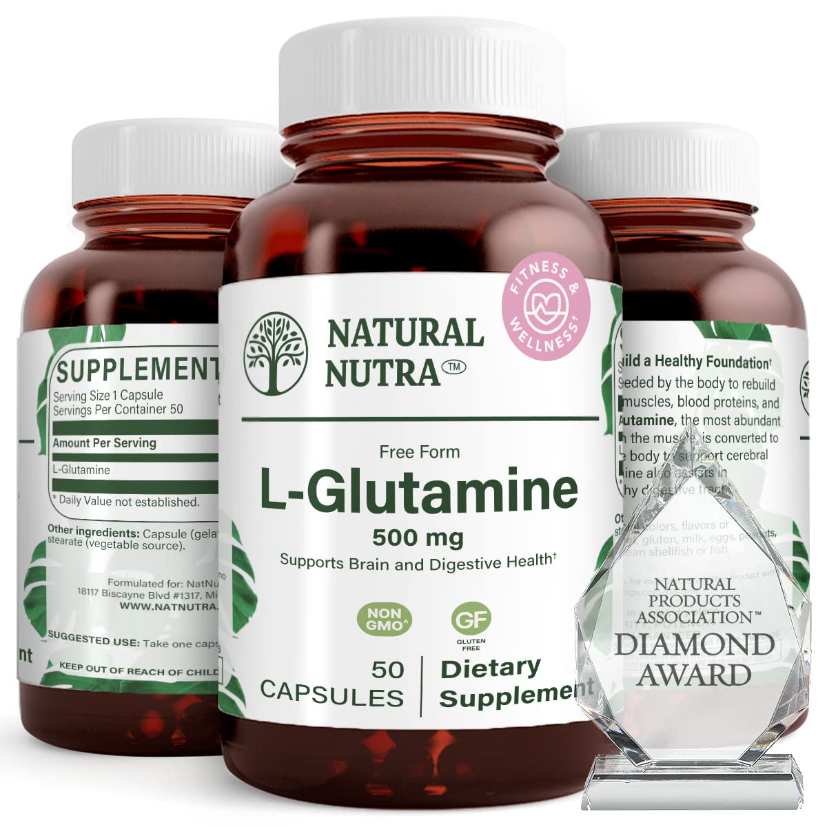 Natural Nutra L-Glutamine 500 mg Capsules, 50 Count