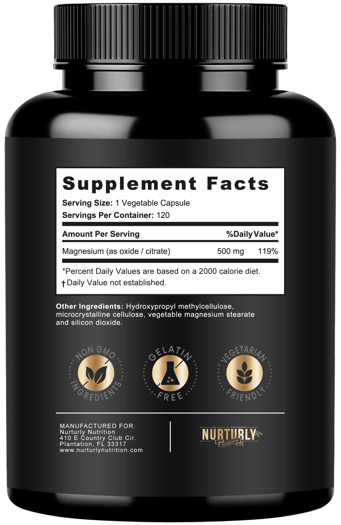 NURTURLY Magnesium Citrate & Oxide 500mg Complex Capsule, 360 Count