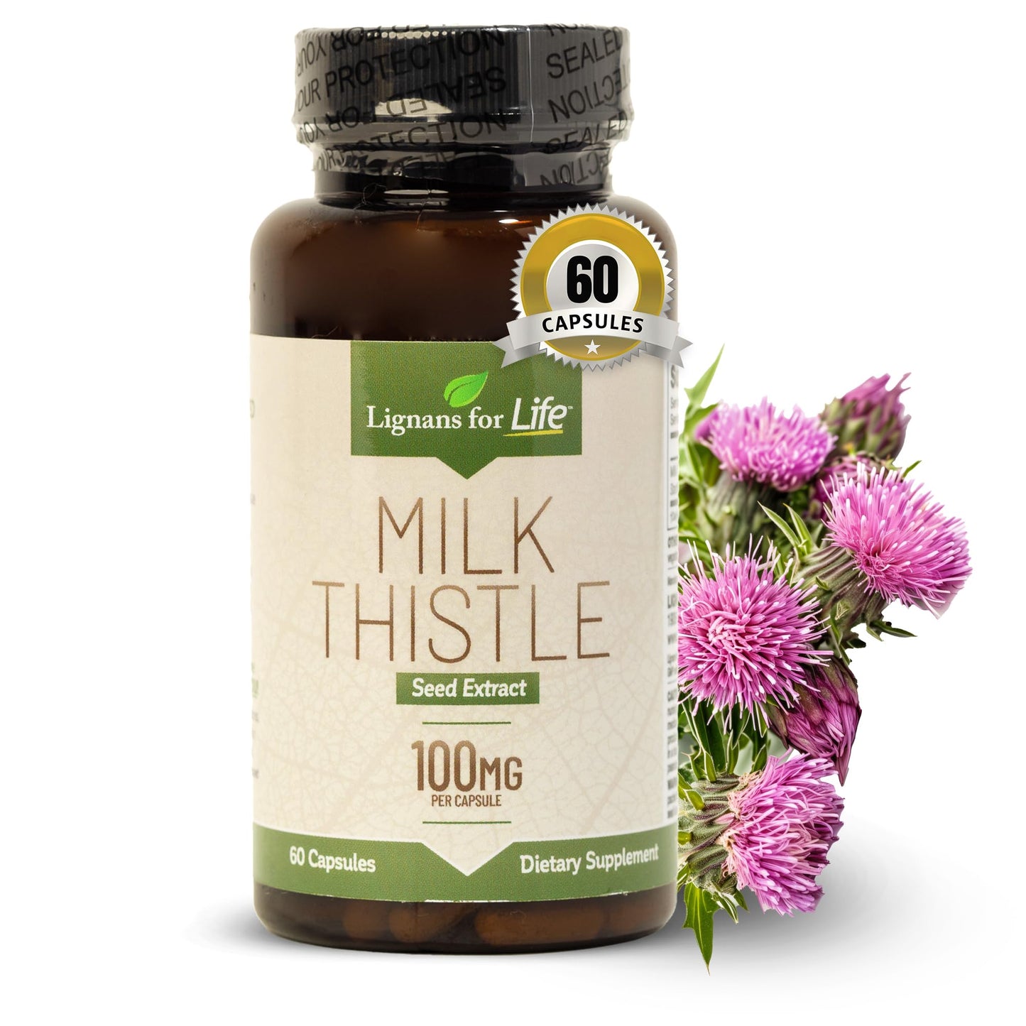 Lignans For Life Milk Thistle Seed Extract Herbal Supplement for Dogs Capsules, 60 Count