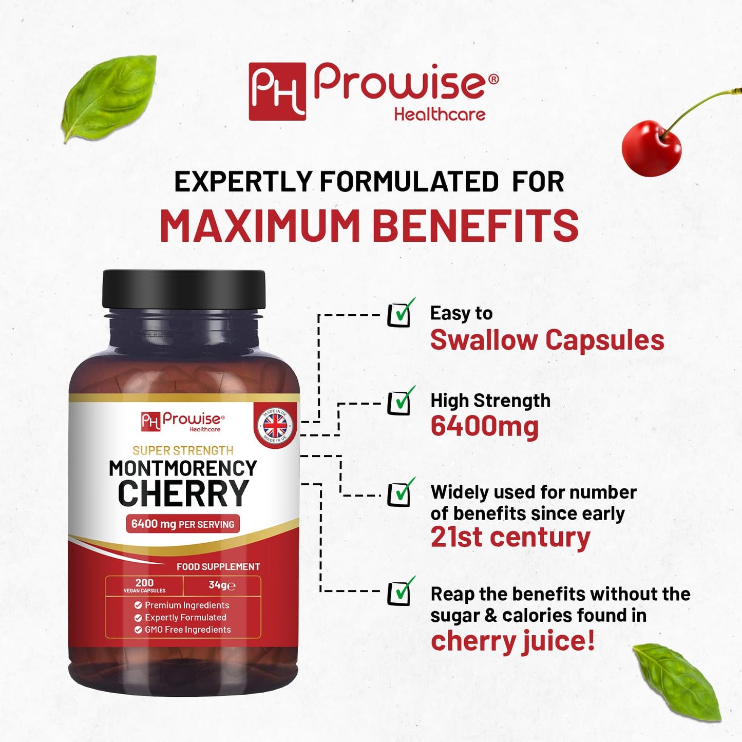 PH PROWISE Healthcare Montmorency Cherry 6400mg Tart Cherry Capsules, 200 Count