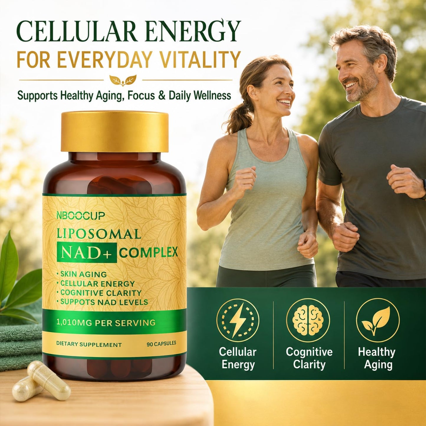 NBOOCUP Liposomal NAD+ Supplement 600mg NR for Healthy Aging, 90 Capsules