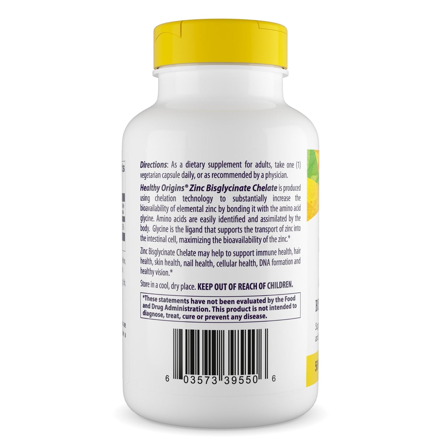 Healthy Origins Zinc Bisglycinate Chelate 50 mg Capsule, 120 Count
