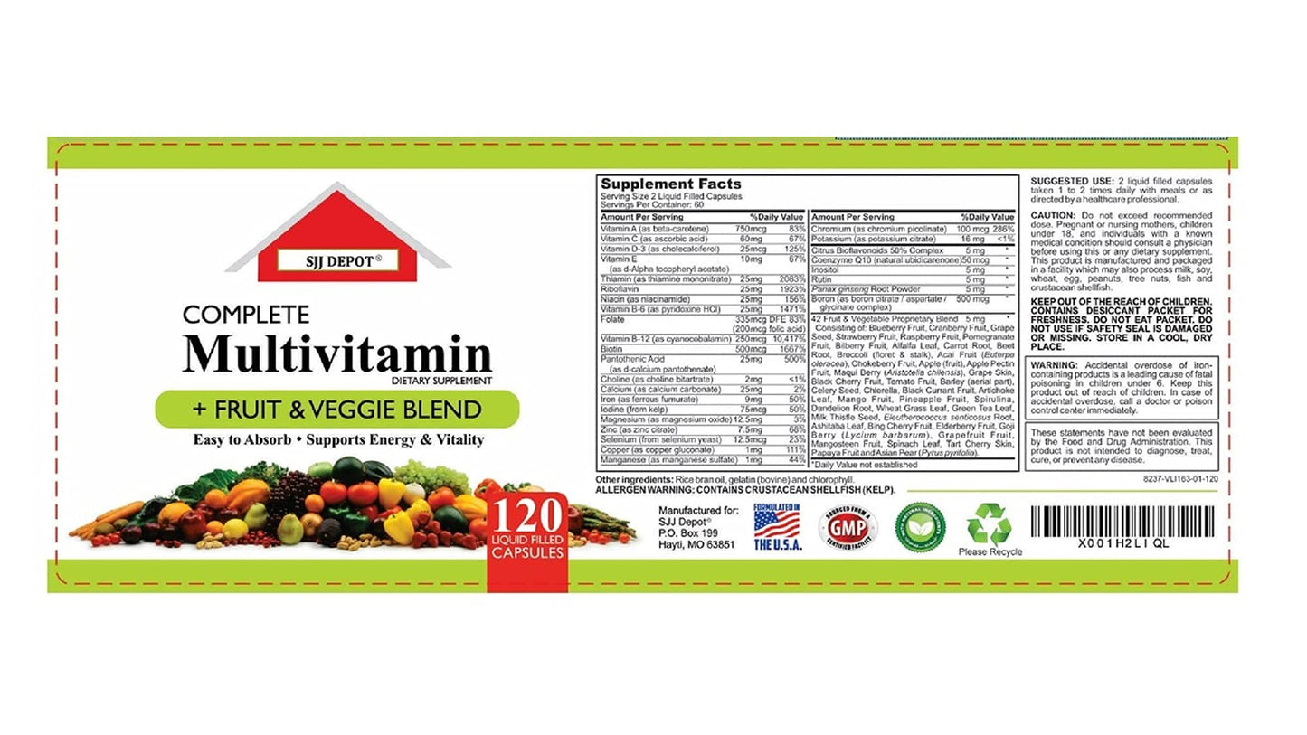 SJJ DEPOT Multivitamin Fruit and Vegetable Capsules, 120 Count
