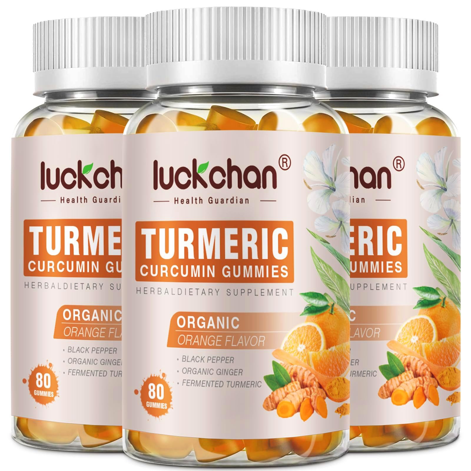 LUCKCHAN Turmeric Curcumin Gummies with Ginger & Black Pepper Herbal Supplement, Gummies, 240 Count