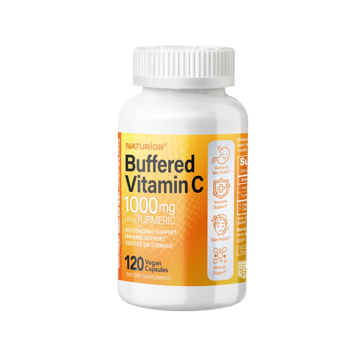 NATURION Buffered Vitamin C 1000 mg with Organic Turmeric Capsule, 120 Count